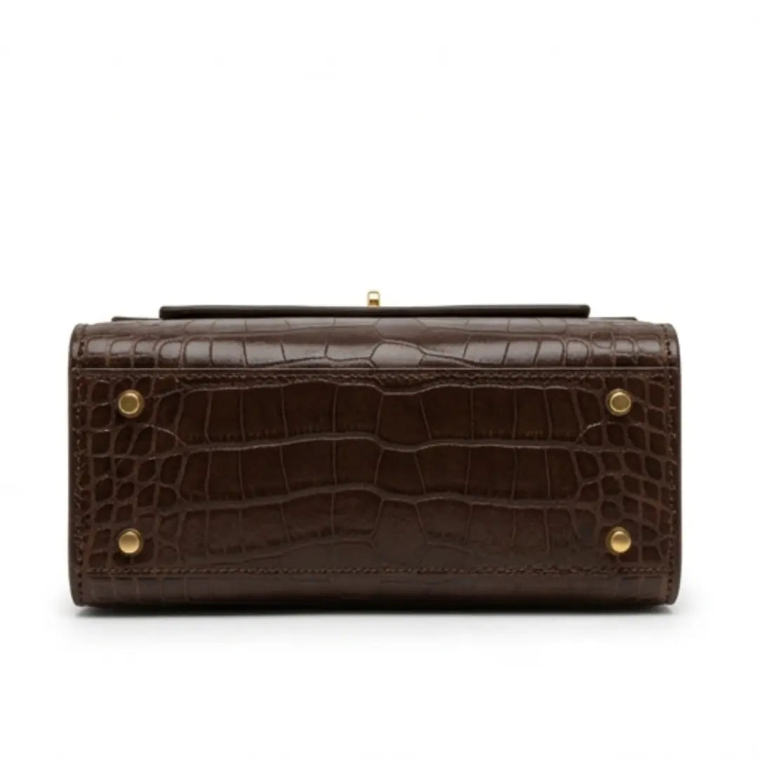 Epax Luxurious Espresso Brown Croc Embossed Leather Handbag