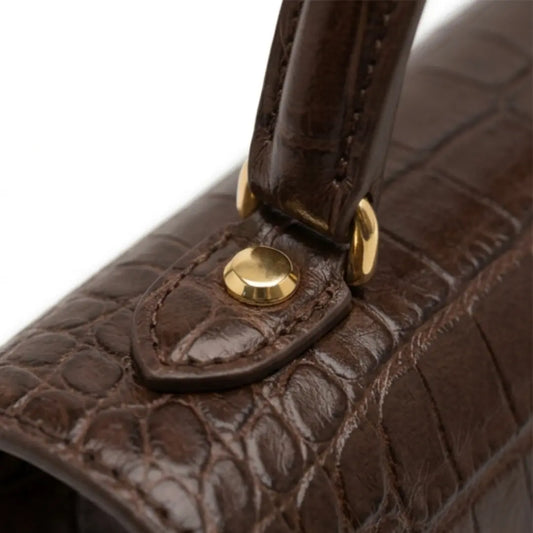 Epax Luxurious Espresso Brown Croc Embossed Leather Handbag