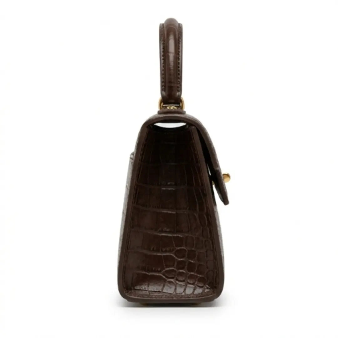Epax Luxurious Espresso Brown Croc Embossed Leather Handbag