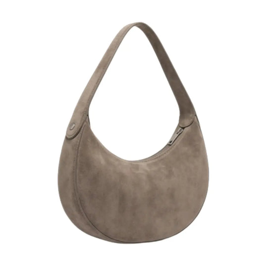 Epax Minimalist Warm Grey Suede Half-Moon Shoulder Bag