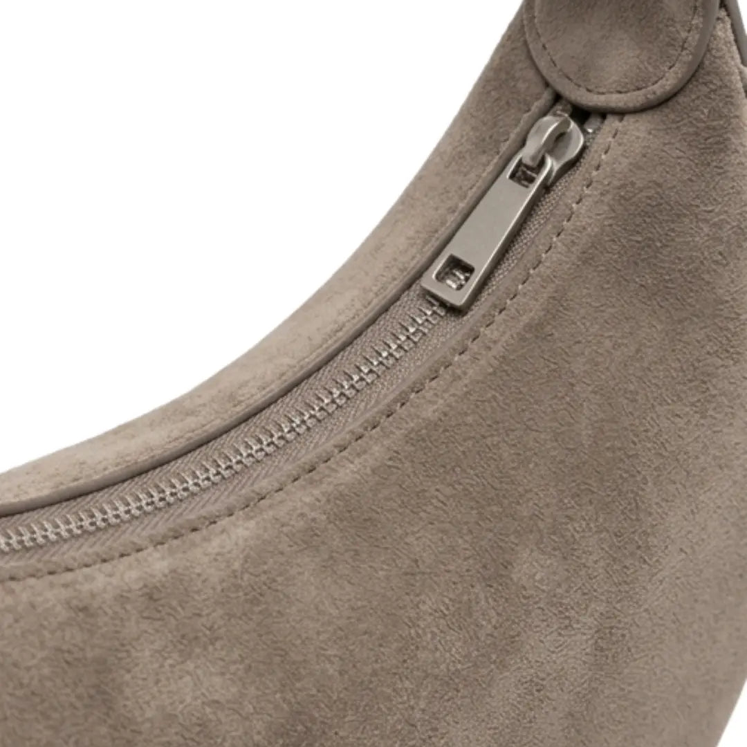 Epax Minimalist Warm Grey Suede Half-Moon Shoulder Bag