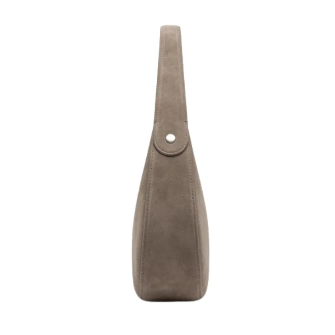 Epax Minimalist Warm Grey Suede Half-Moon Shoulder Bag